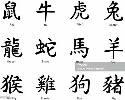 Китайские символы зодиака, черные иероглифы, изолированные на белом - Сток ...
