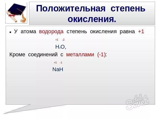 В соединениях проявляет только положительную степень окисления. Степень окисления водорода. Положительная степень окисления. Степени окисления водорода в соединениях. Степень окисления центрального атома.