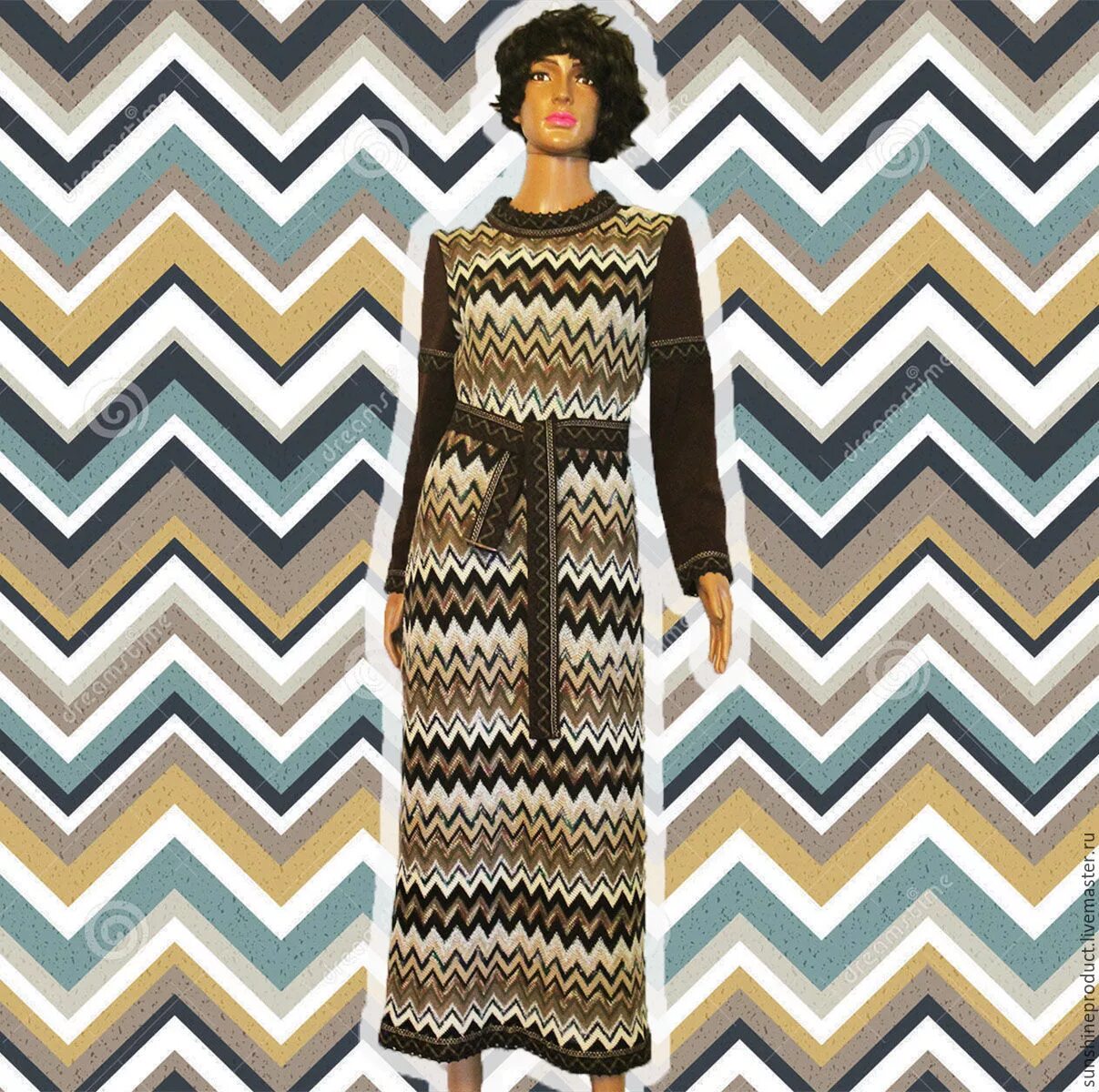 Платье зигзаг. Платье зигзаг. Миссони. Миссони 1979. Платье из ткани зигзаг.