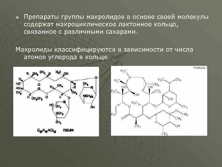 Макродиклическае дактона. Лактонное кольцо макролидов. Макроциклическое лактамное кольцо. Макролиды и азалиды. Препараты из группы макролидов