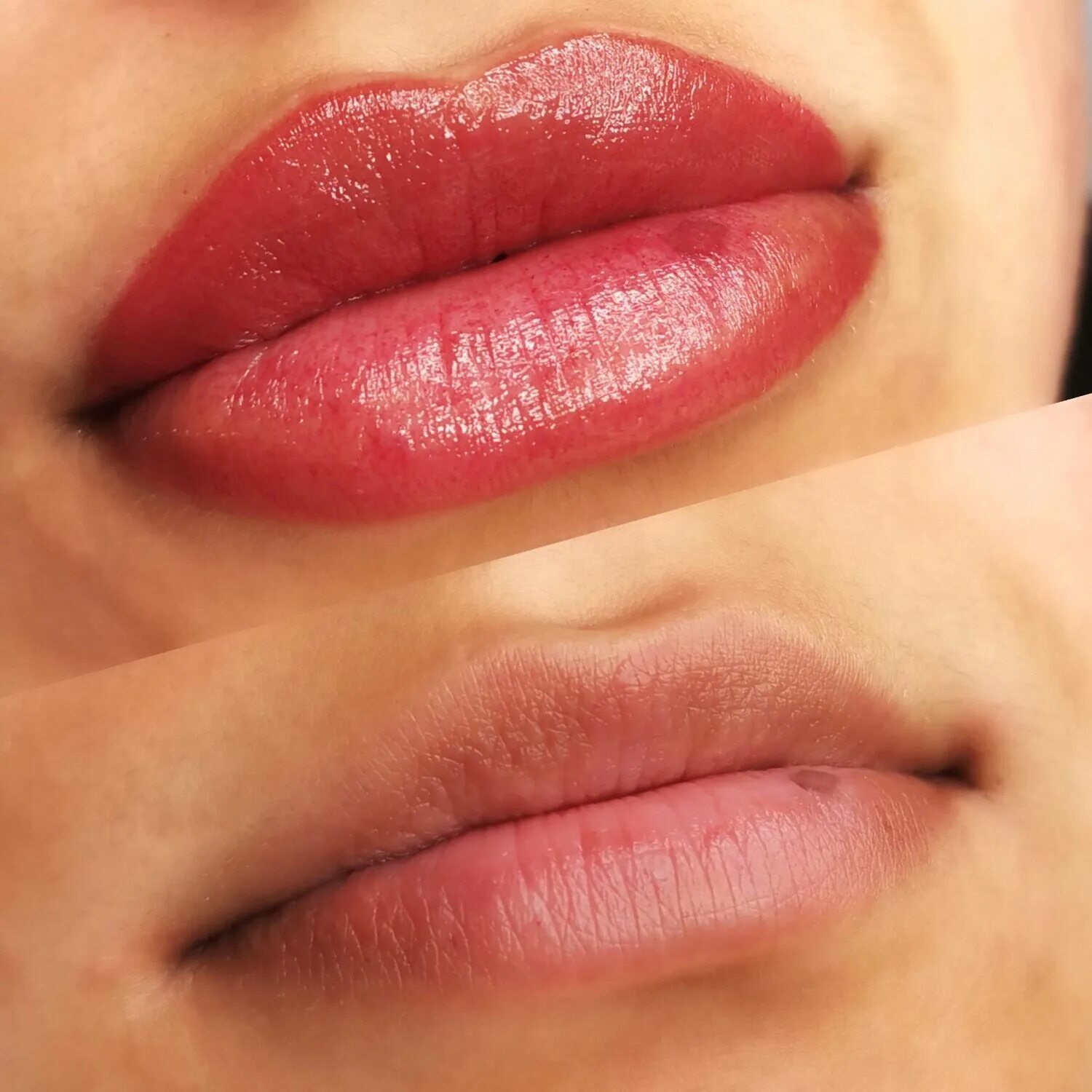 Перманентный макияж губ цвета на губах. Нюдовые оттенки татуажа губ.