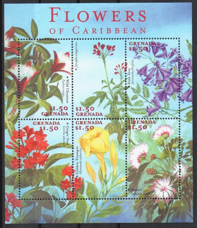 Номинал цветок. Цветы Гренада. М цветов Гренада. Карибский цветок. Цветы 2000.