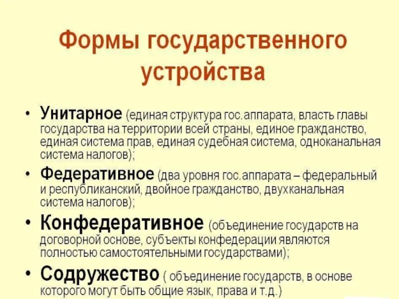 Форма гос рф. Формы национально-государственного устройства. Национально-государственное устройство признаки. Виды национально государственного устройства. Виды форм государственного устройства.