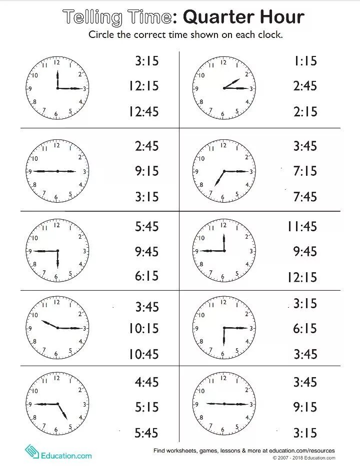 Telling the time worksheet