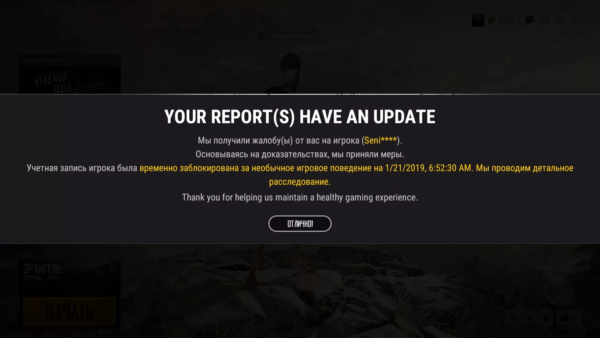 Заблокировали аккаунт в игре. Ваш аккаунт был заблокирован PUBG. Блокировка аккаунт ПУБГ. Жалобы на игроков. Репорт это в играх.