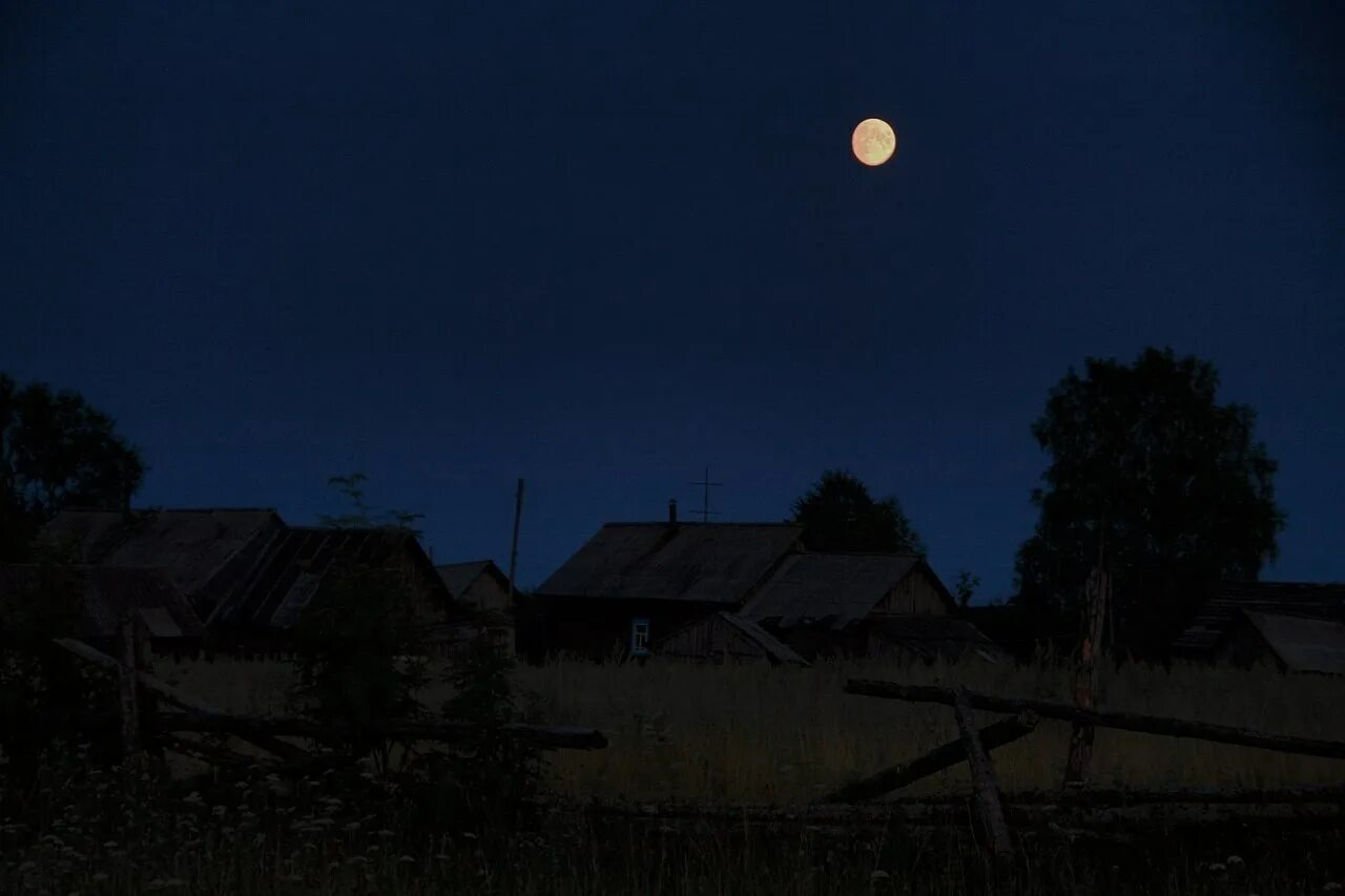 Луна поднималась и освещала. Ночь в деревне. Лунная ночь в деревне. Село ночью. Ночная деревня.