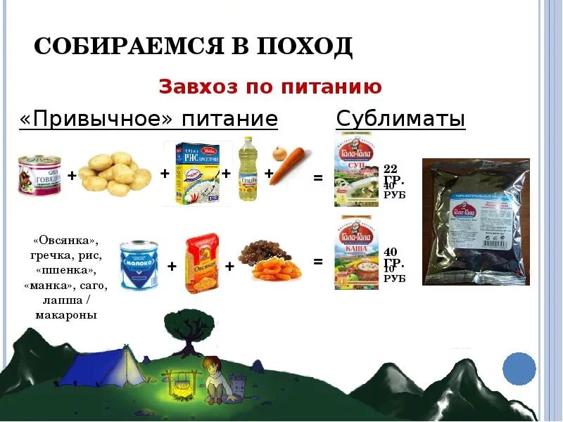 Какие продукты в поход. Продукты в поход. Продукты питания в поход. Продукты питания для туристического похода. Питание в походе.