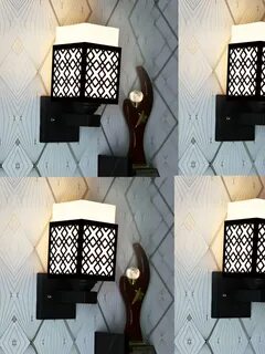 Gojeeva Black and White 4 Pieces Textured Wooden Square Shaped Wall Lamps - buy 