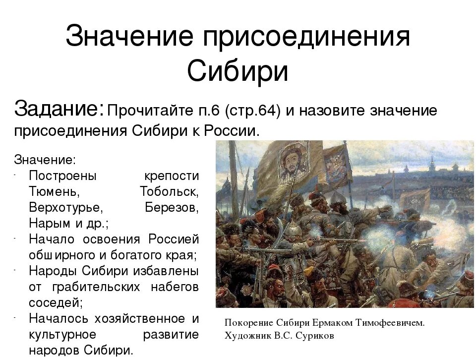 Какое событие с точки зрения. Присоединение Сибирского ханства к России 7 класс. Присоединение Сибирского ханства к России 16 века. Значение присоединения Сибири. Значение присоединения.