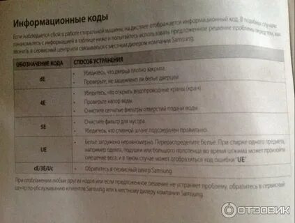 Ошибка 5 е в стиральной машине самсунг