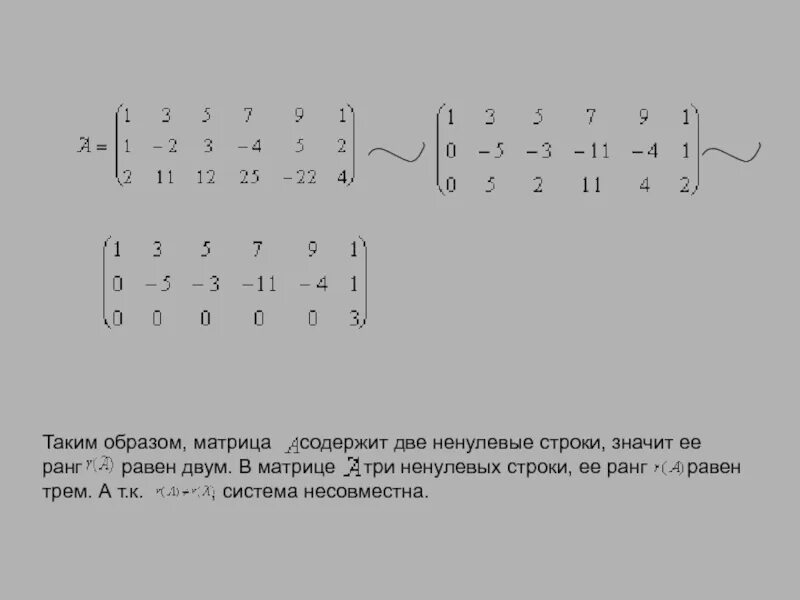 Ненулевые строки в матрице это. Матрица строка. Образ матрицы. Несовместная матрица.