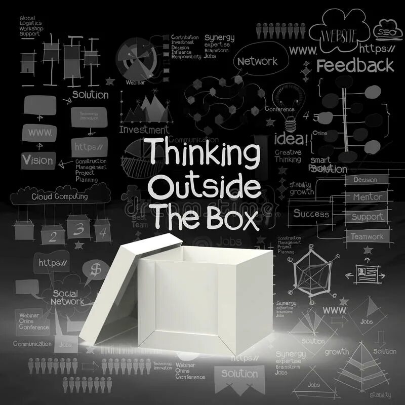 Outside the box. Мысли вне коробки. out of the box thinking solution. critical thinking outside the box. думать за рамками коробки.