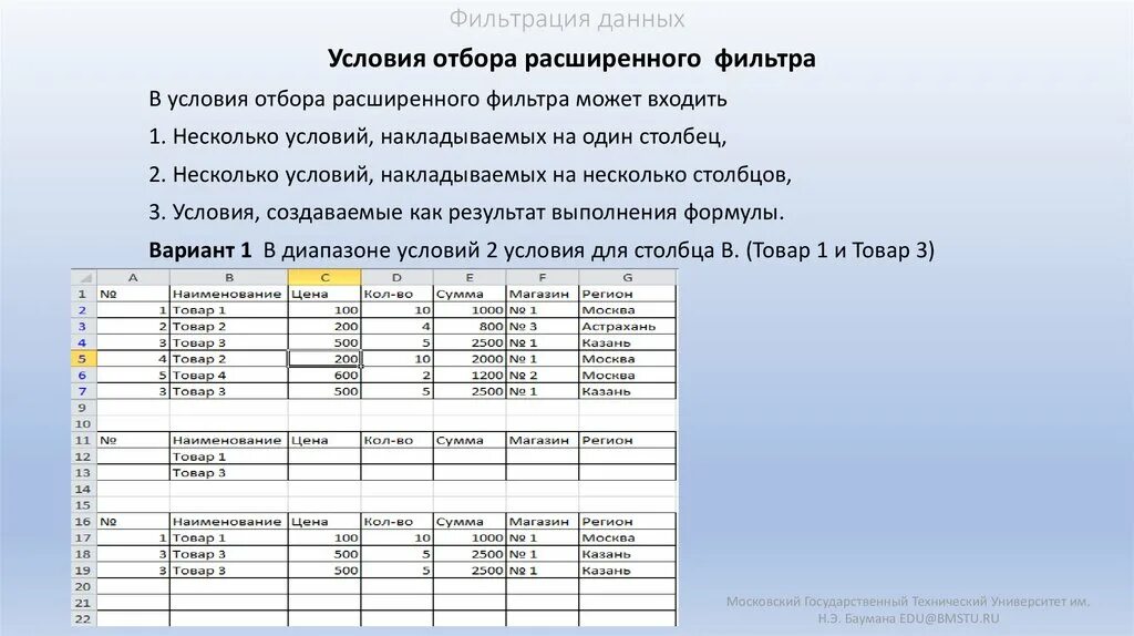 Фильтрация данных расширенным фильтром. Условие фильтрации данных. расширенный фильтр с одним условием для нескольких столбцов. расширенный фильтр с несколькими условиями в одном столбце. условие для расширенного фильтра.