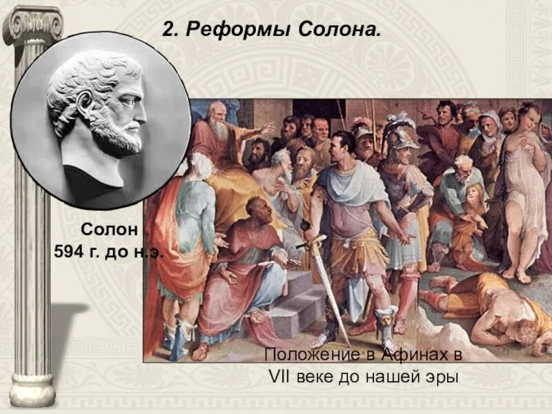 594 году. Реформы солона в афинах 594 г до н.э. солон (афины, vi век до н.э.). преобразования солона. солон в афинах.