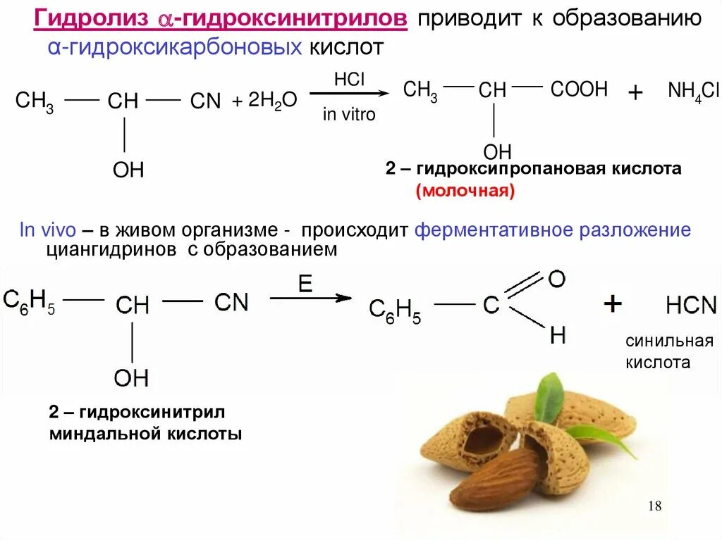 Гидролиз в результате которого образуется. Гидроксинитрил кислотный гидролиз. кислотный гидролиз оксинитрилов. 2-гидроксипропановой кислоты. получение молочной кислоты из гидроксинитрила.