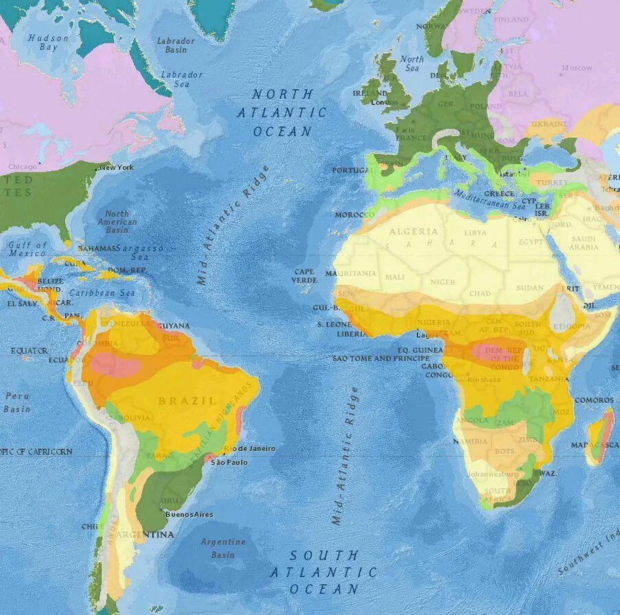 Какой климат атлантического океана. Климат Атлантического океана карта. Пояса Атлантического океана. Климатическая карта Атлантического океана.