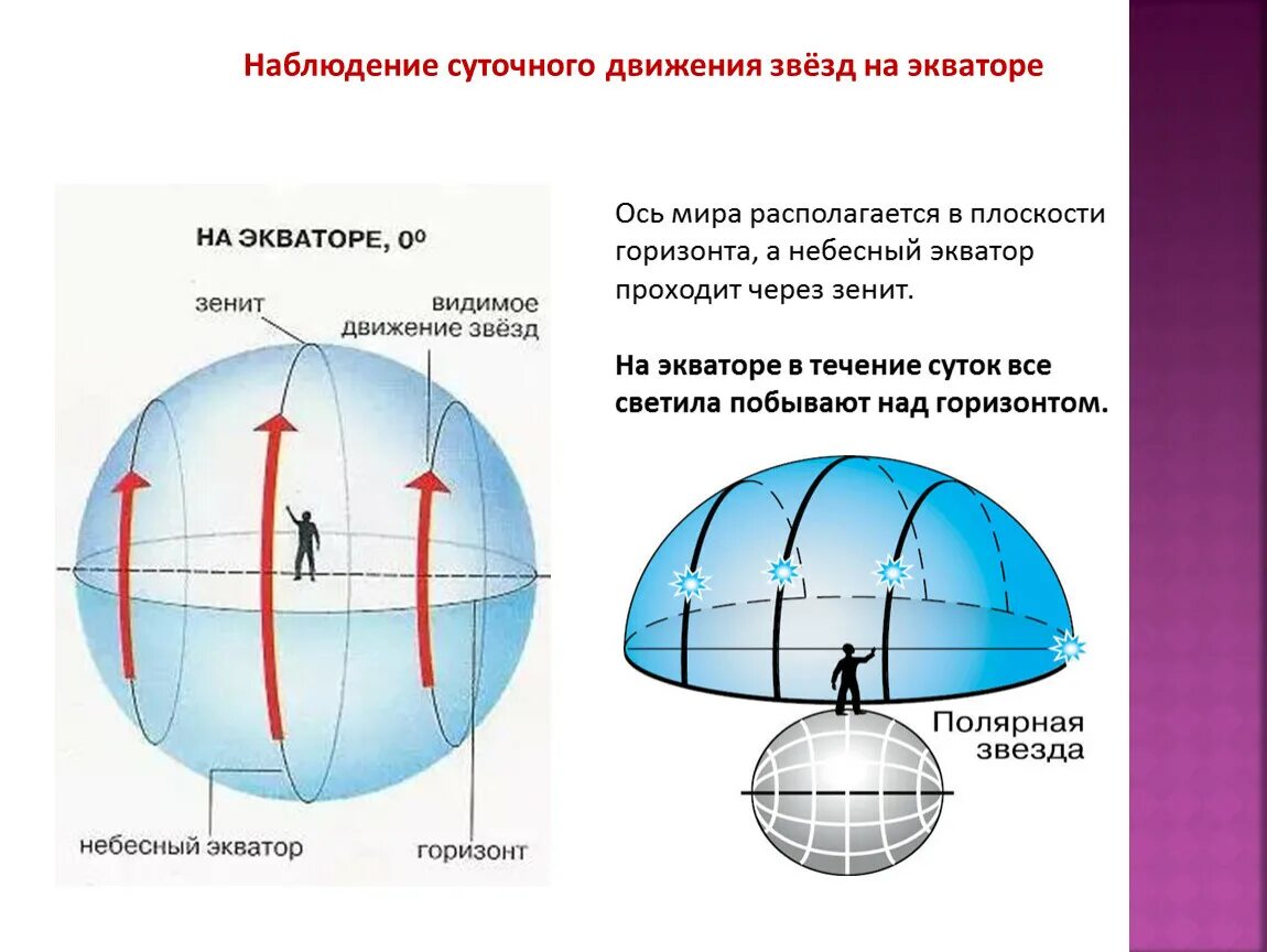 При наблюдении из какой точки. Наблюдение суточного движения звёзд на экваторе. Движение звезд на разных широтах. Суточное движение звезд на разных широтах. Видимое движение звезд на экваторе.