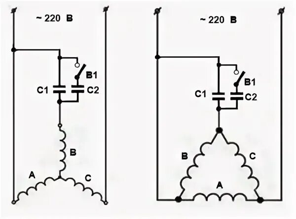Схема двигатель 380 на 220