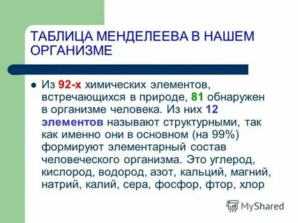 Элементы встречающиеся в больших количествах