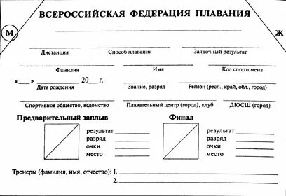 Карточка плавца