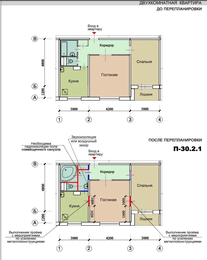 Перепланировка квартиры п 30 двухкомнатная. П-30 планировка 2-х комнатная перепланировка. П30 несущие стены.