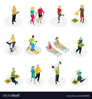 Isometric pensioner life collection vector image on VectorStock.