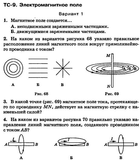 Тест по физике магнитные линии