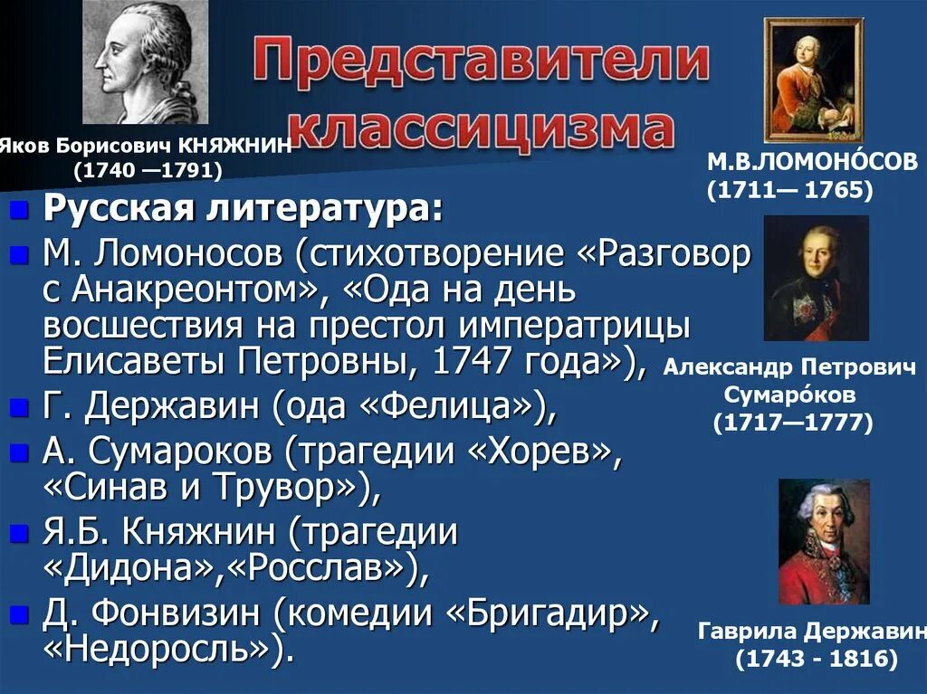 Произведения ломоносова ода на день восшествия. Ломоносов классицизм произведения. Представители классицизма в русской литературе. Представители классицизма в литературе. Произведения классицизма в русской литературе.