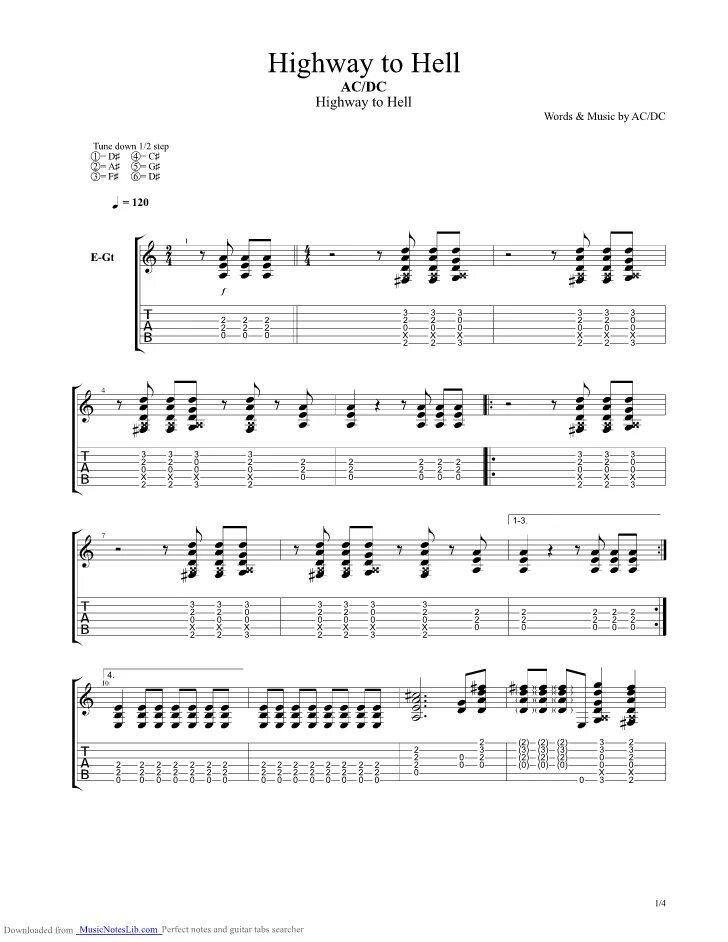 Highway to hell аккорды