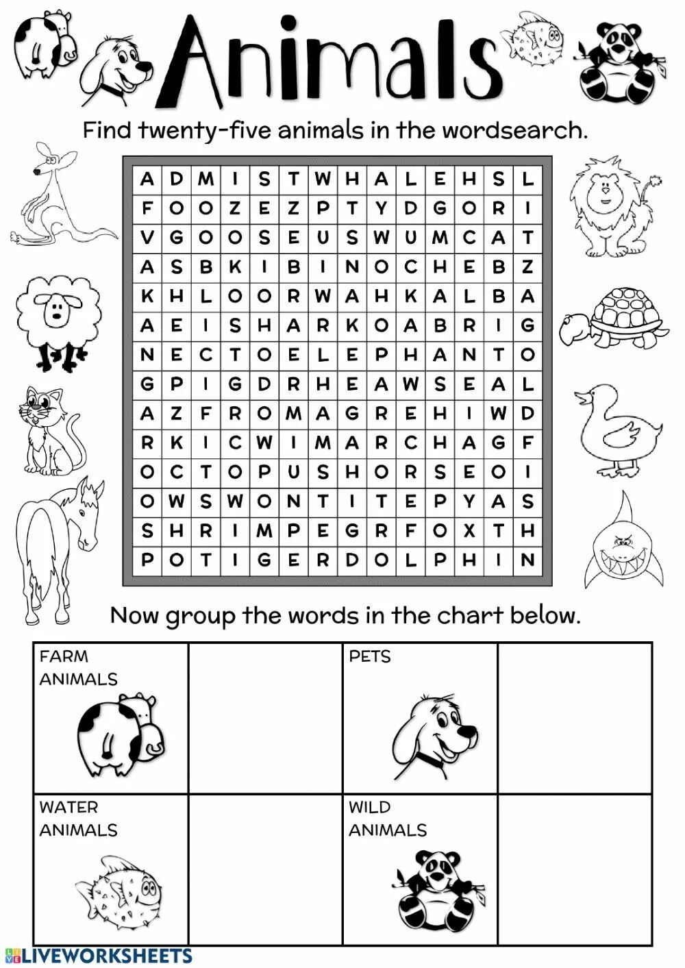 Animals wordsearch