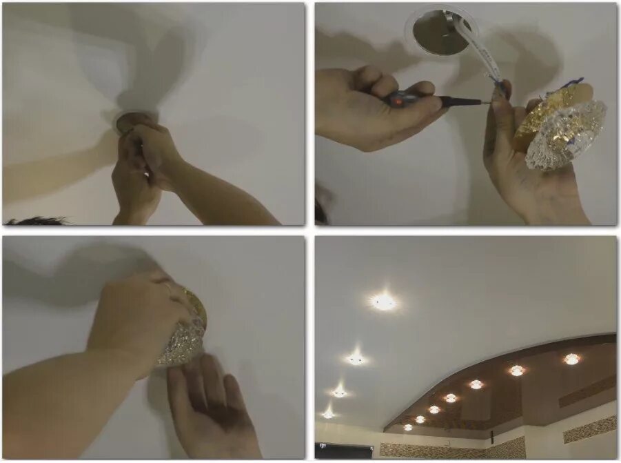 Закладные под точечные светильники для натяжных потолков. Монтаж точечных светильников. Натяжной потолок с лампочками без люстры в зал. На натяжные потолки сделать лампочки. Крепление потолочных светильников.