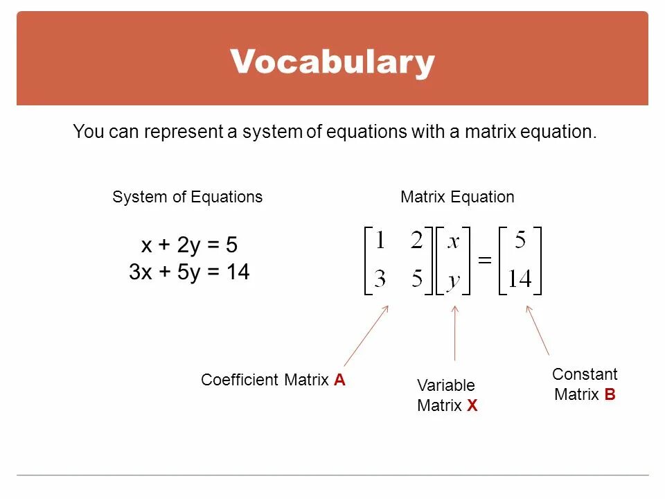 Matrix variable. Блок constant матрица. linear equation system with matrix. coefficient matrix.