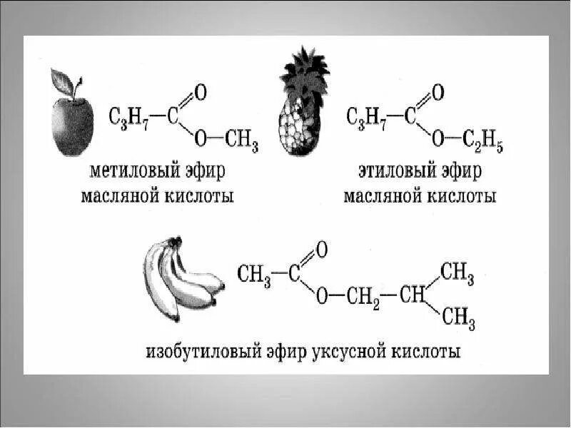 Эфиры масляной кислоты. Этиловый эфир масляной кислоты. Этиловый эфир уксусной кислоты. Метиловый эфир.