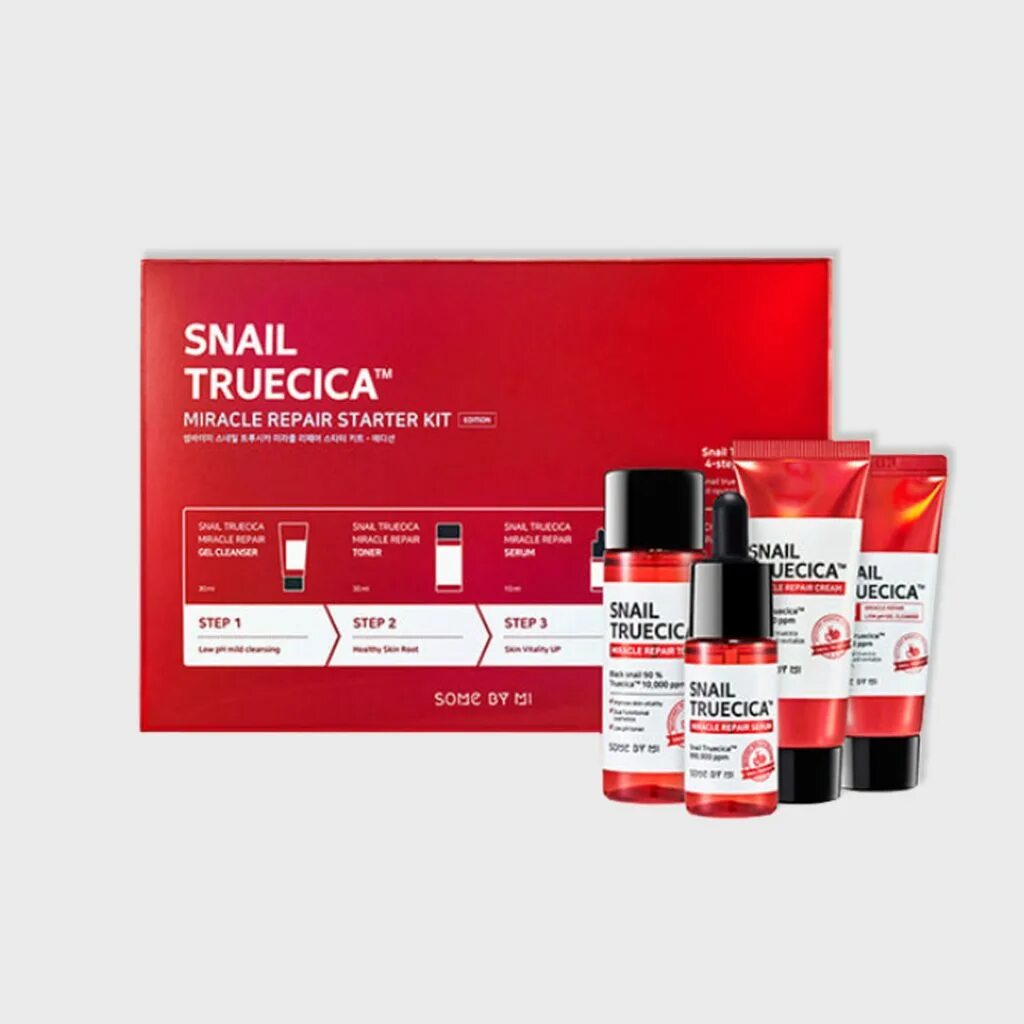 Some by mi starter kit. Набор миниатюр с муцином улитки some by mi snail truecica miracle repair starter kit. набор средств some by mi snail truesica miracle starter kit (пенка,тонер,сыв-ка,крем). snail truecica miracle repair starter kit. набор для проблемной кожи - snail truecica miracle repair starter kit [some by mi].