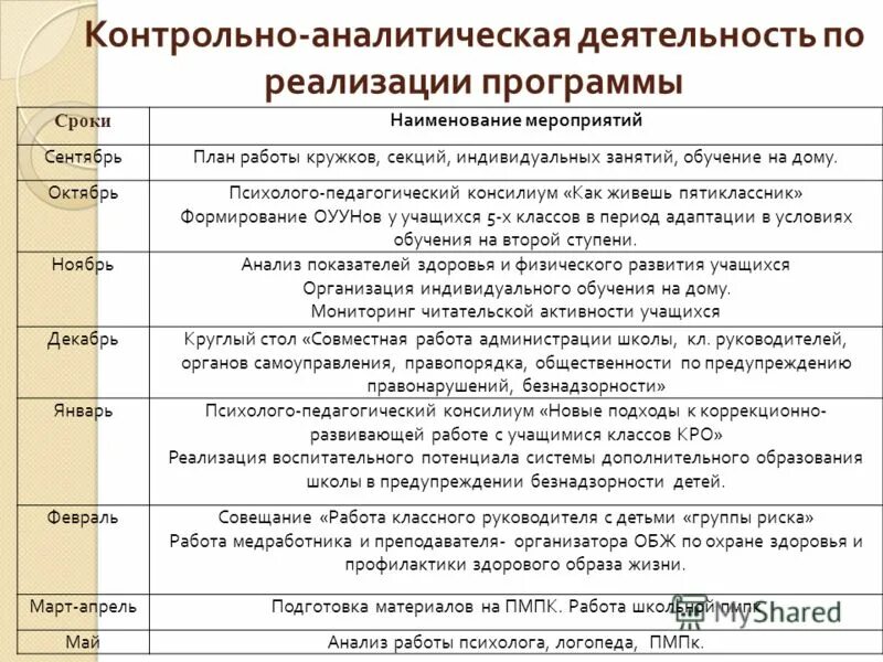 Контрольно аналитическая деятельность