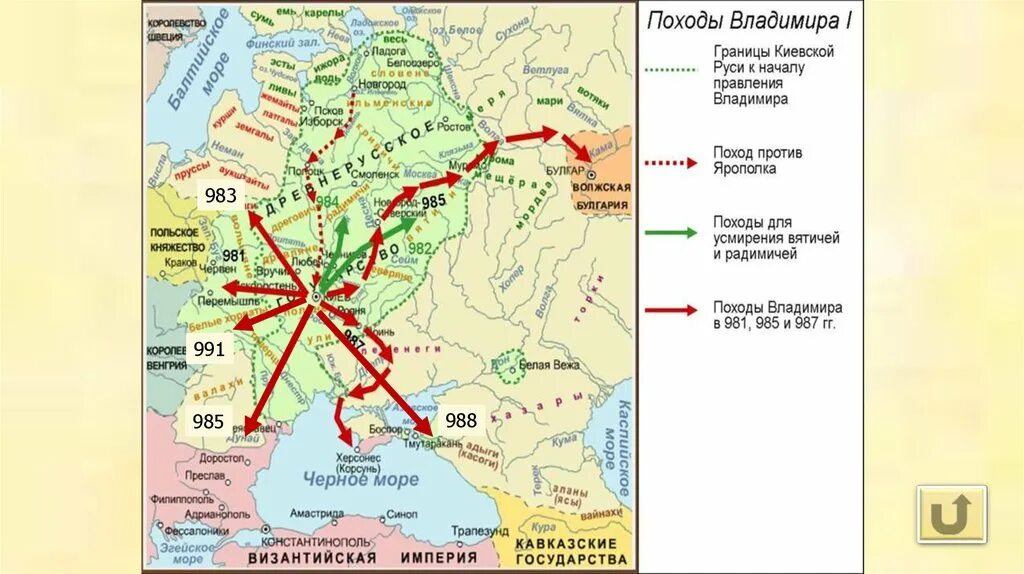 Походы киевских князей контурная карта 6 класс