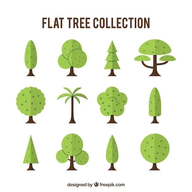 Дерево Flat. Five different Types of Trees. Картинка дерево в форме квадрата. Kinds of trees