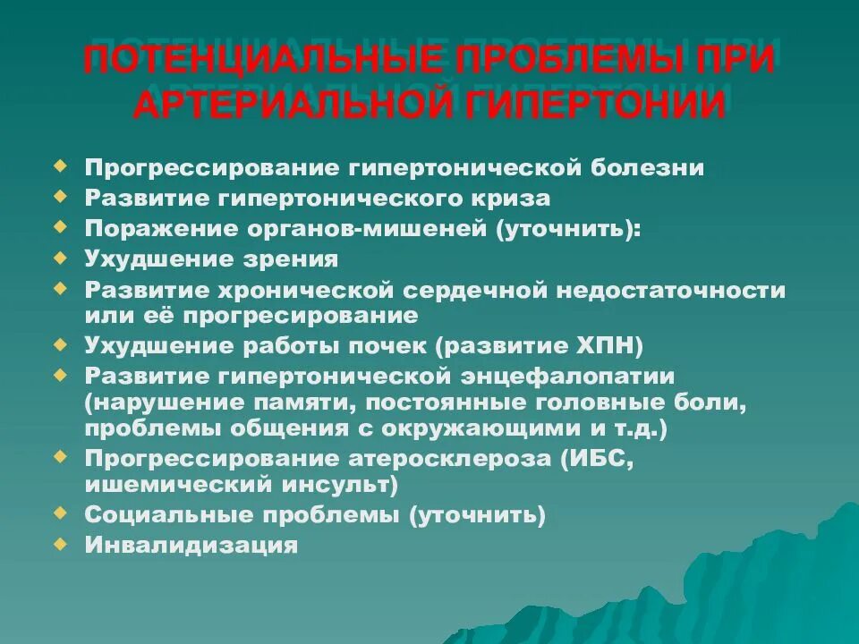 Проблема гипертонии. Потенциальные проблемы артериальной гипертензии. Потенциальная проблема при гипертонии. Проблемы при артериальной гипертонии. Потенциальные проблемы при гипертонической болезни.