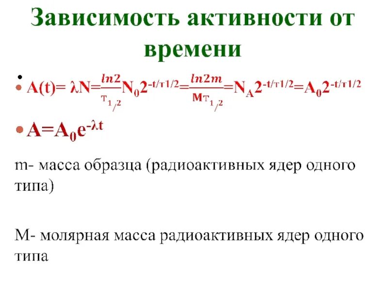 Зависимость активности от времени