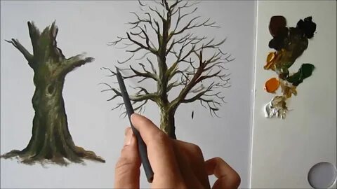 Рисунок дерева красками