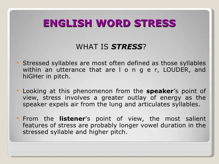 Tell a word. English Word-stress. Degrees of Word stress in English. Word stress in Phonetics. Types of Word stress.