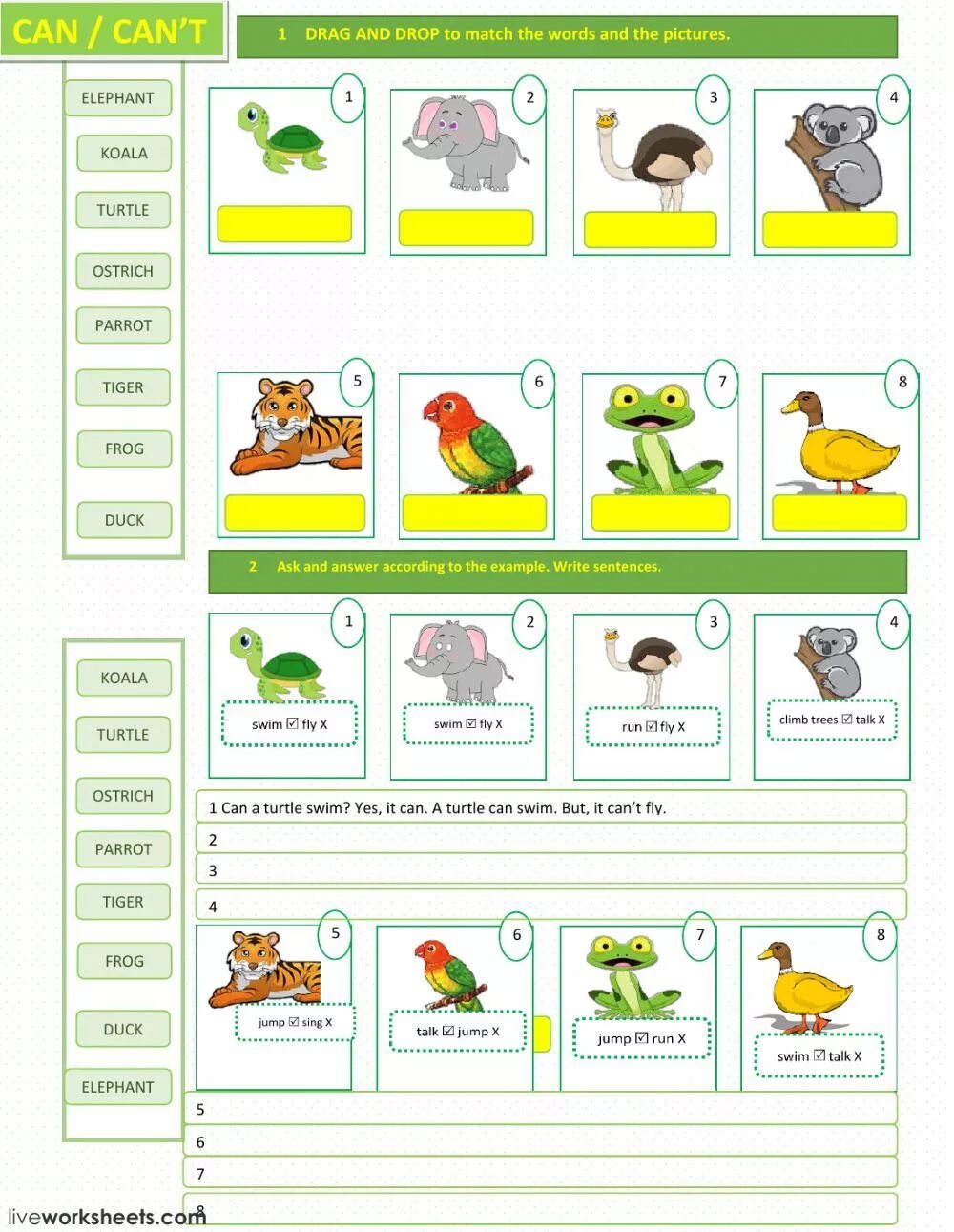 I can drop. Can вопросы Worksheets. Упражнения животные и can. Can or can't ESL. Can exercise for Kids.