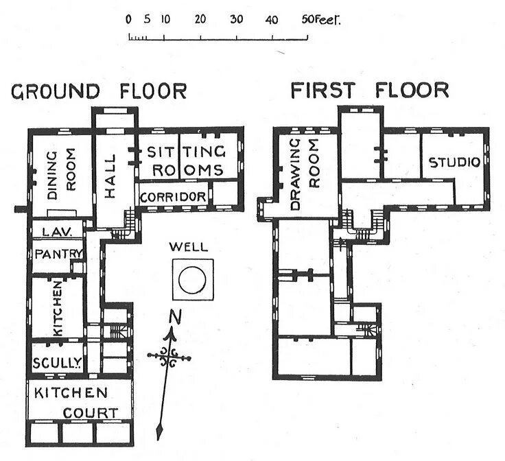 Great Buildings Drawing - The Red House Red house, Building drawing, House