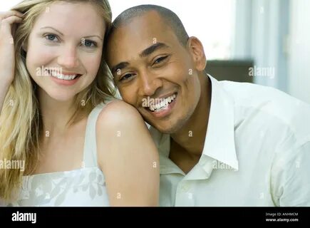 A racially mixed couple at their marriage in Santa Ana California USA Stock...