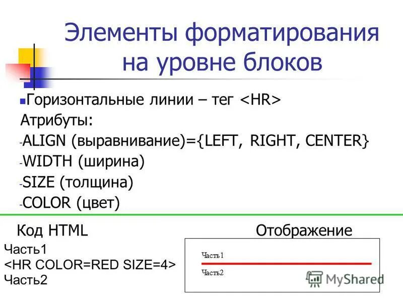 Тег выравнивания текста. Тег горизонтальной линии html. Тег HR. Полоска в html. Атрибуты html.