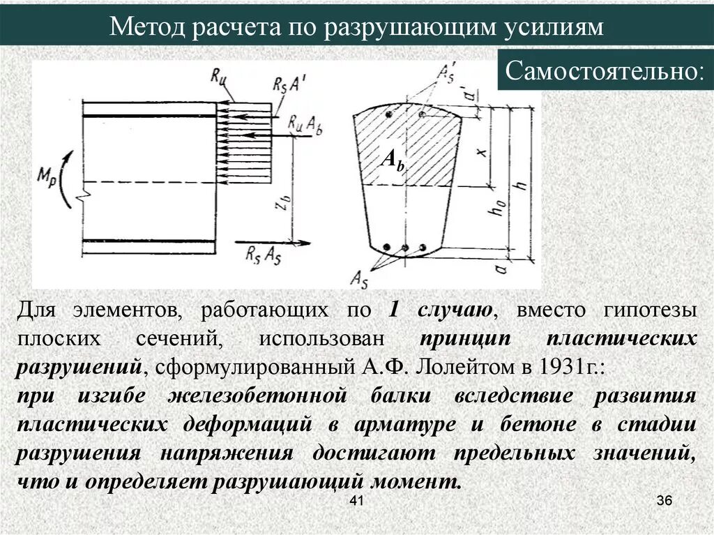 Метод расчета по разрушающим усилиям. Метод расчёта по стадии разрушения. Стадии напряженно-деформированного состояния. Метод расчета ЖБК по разрушающим усилиям.