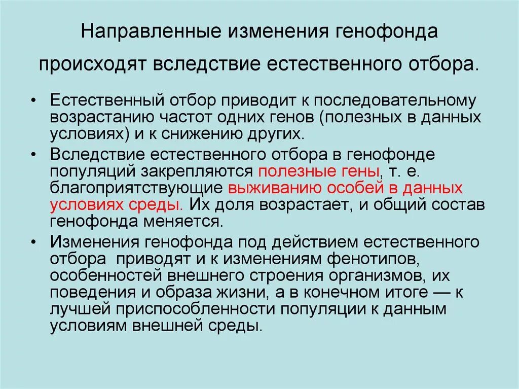 К образованию новых видов приводит изменение генофонда