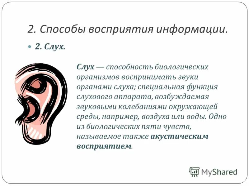 Восприятие слуховой информации. Информация воспринимаемая органами слуха. Восприятие информации на слух. Слух (информация). Способ восприятия информации слух.