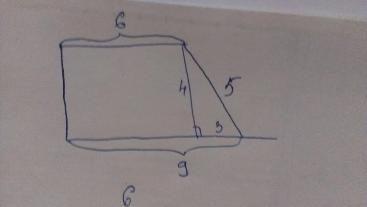 Большая сторона трапеции равна 5. Большая сторона прямоугольной трапеции. В прямоугольной трапеции основания равны 6 см и 9 см. Прямоугольная трапеция основание 6,9 большая сторона 5. Основания трапеции равны 5 и 9.