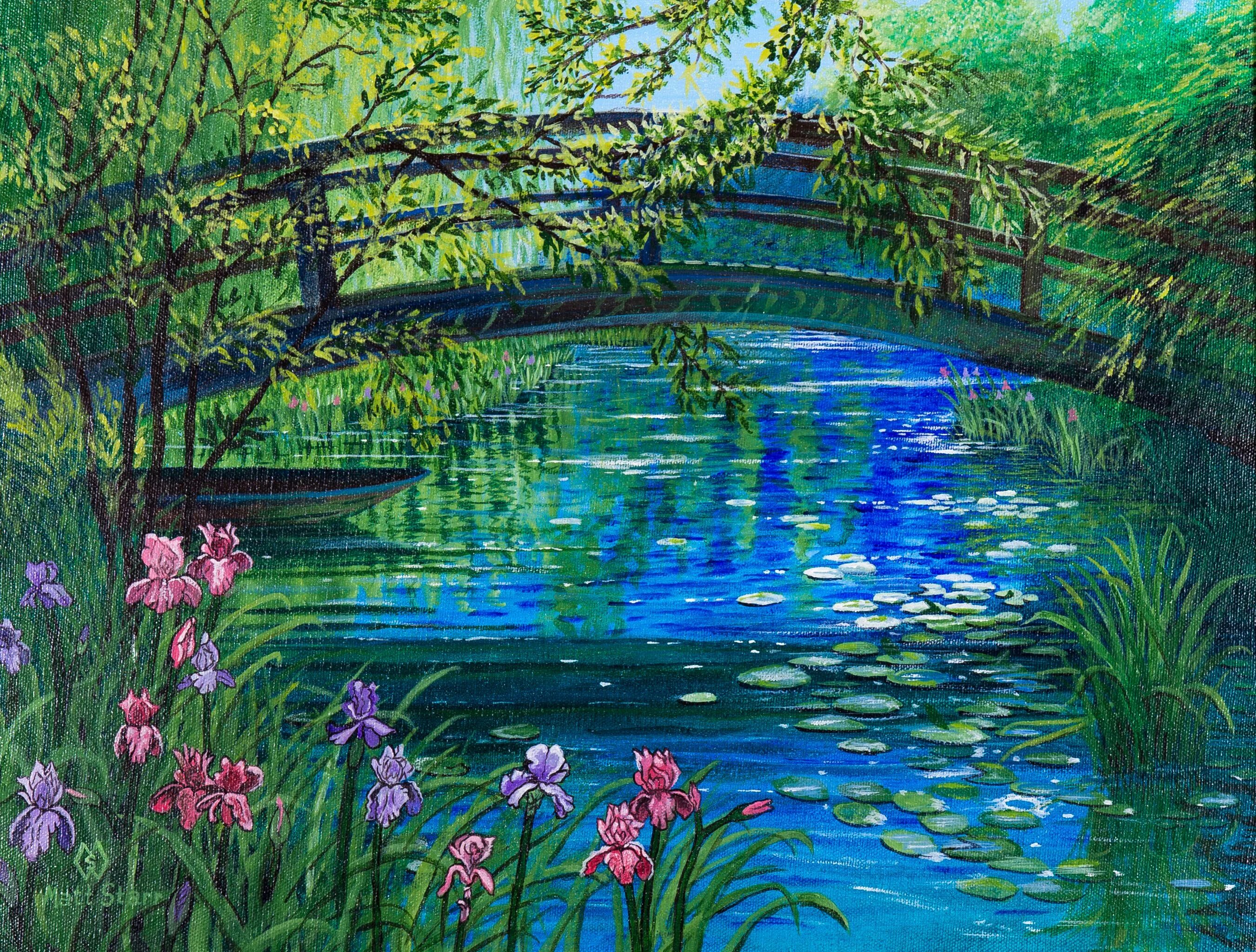 Картина пруд. Peaceful Waters. Peaceful Waters. Бумаги. Bridge over Water Lily. Пруд лодка бабочка рисунок.